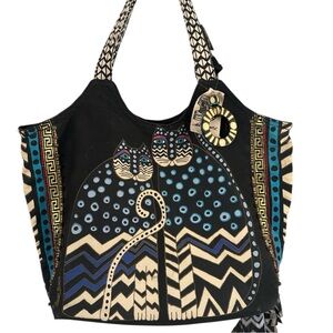 Laurel Burch Polka Dot Gatos Large Scoop Tote Cat Handbag